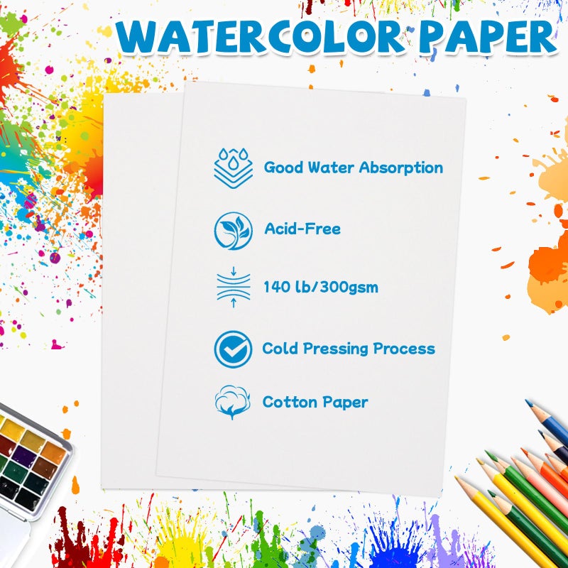 Prudiut 30 Sheets Watercolor Paper 5x7 Inch, 140 lb/300 GSM Cold Press Watercolor Paper Bulk, White Water Color Paper Cotton Paper for Kids Students Adults Beginners Artists - Image 3