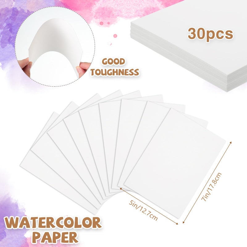 Prudiut 30 Sheets Watercolor Paper 5x7 Inch, 140 lb/300 GSM Cold Press Watercolor Paper Bulk, White Water Color Paper Cotton Paper for Kids Students Adults Beginners Artists - Image 2