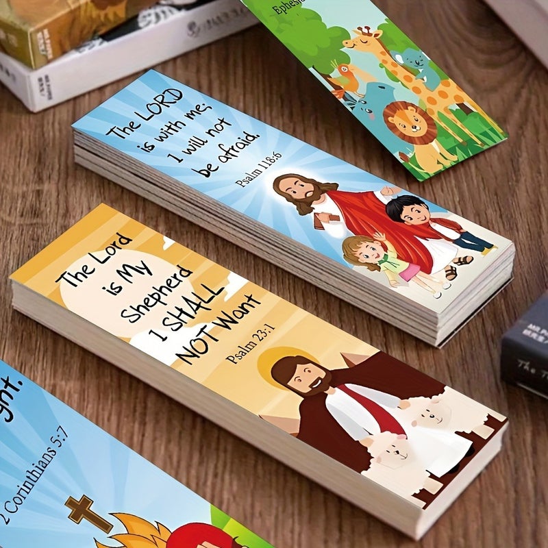 30-Pack Bible Verse Bookmarks, Cartoon Paper, DIY Page Markers, Religious Gifts, Colorful Illustrations - Image 1