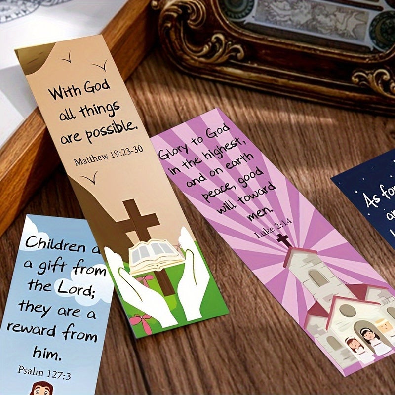 30-Pack Bible Verse Bookmarks, Cartoon Paper, DIY Page Markers, Religious Gifts, Colorful Illustrations - Image 3