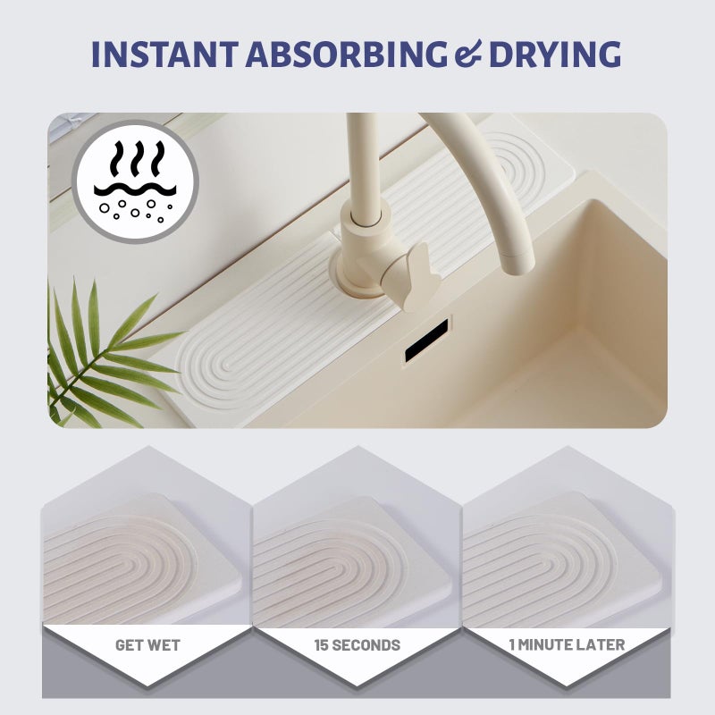 Fatilin Stone Faucet Mat for Kitchen Sinkï¼ŒSuper Absorbent Diatomite Fast Drying Stone and Bathroom Stone Tray for Counter Quick Drying Splash Guard,Prevents Moisture Buildup Sink(White,15.8" x 3.9") - Image 3
