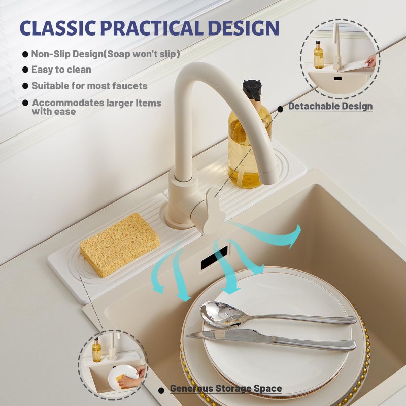 Fatilin Stone Faucet Mat for Kitchen Sinkï¼ŒSuper Absorbent Diatomite Fast Drying Stone and Bathroom Stone Tray for Counter Quick Drying Splash Guard,Prevents Moisture Buildup Sink(White,15.8" x 3.9") - Image 4