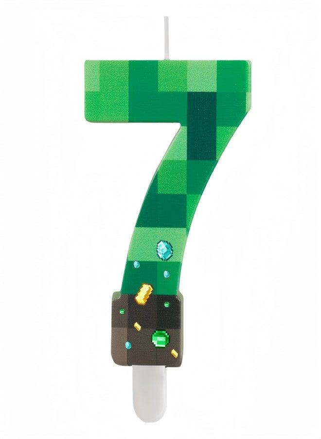 iNINGER Green Number 7 Candle, TNT Cake Toppers, Pixel Cake Candles for Birthday, Wedding Party Supplies Decoration - Image 1