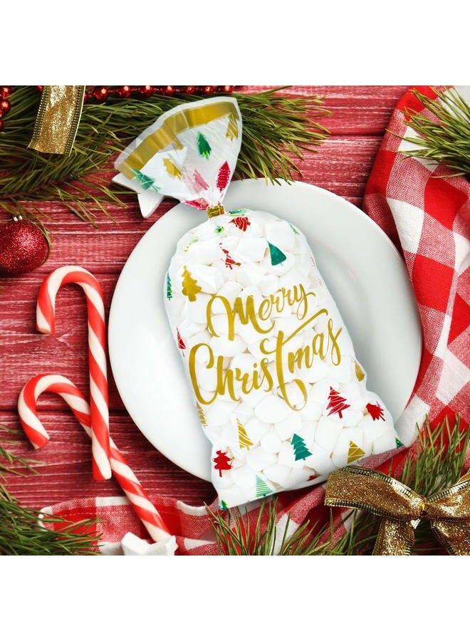 Whaline 150Pcs Christmas Cellophane Bags Red Green Gold Xmas Tree Print Candy Cookie Treat Bags Plastic Holiday Goodie Bags with Twist Tie - Image 5