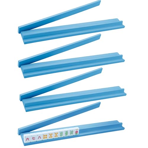 Leinuosen Wooden Mahjong Racks with Pushers 4 Set Magnet American Mahjong Tile Rack and Magnetically Attached Pushers Painted Tile Holders for Players Gift Family Game NightStraightLight Blue - Image 1