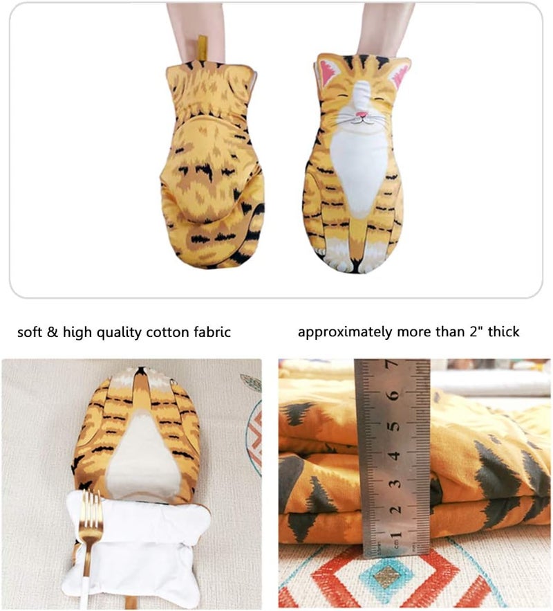 axusitt Oven Mitts Kitchen Cooking Baking Heat Resistant Cat Glove, 1 Pair Cat - Image 3
