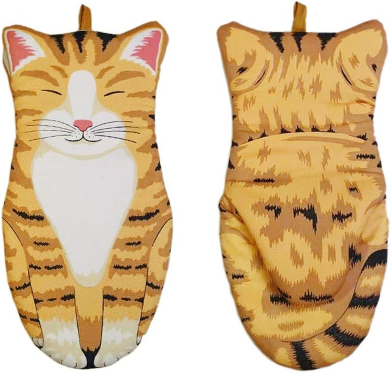 axusitt Oven Mitts Kitchen Cooking Baking Heat Resistant Cat Glove, 1 Pair Cat - Image 2