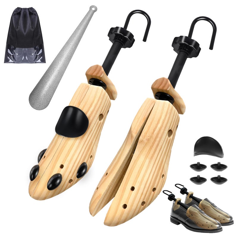 eachway Wooden Shoe Stretcher Men and Women for Wide Feetï¼ŒPair Premium of 4-way Shoe Trees Widener Stretch Length & Width S for Women's 5.5-10 - Image 1