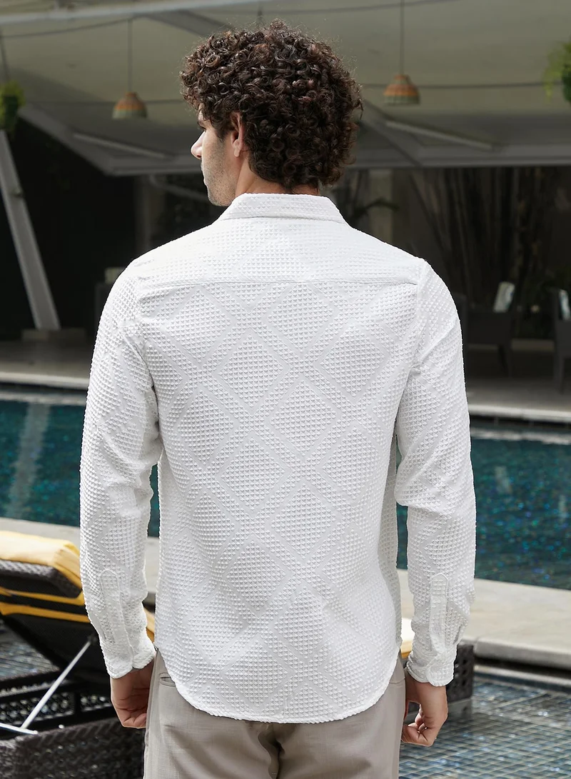 Campus Sutra  Men's Daisy White Shard-Tactile Shirt for Men | Best Price UAE