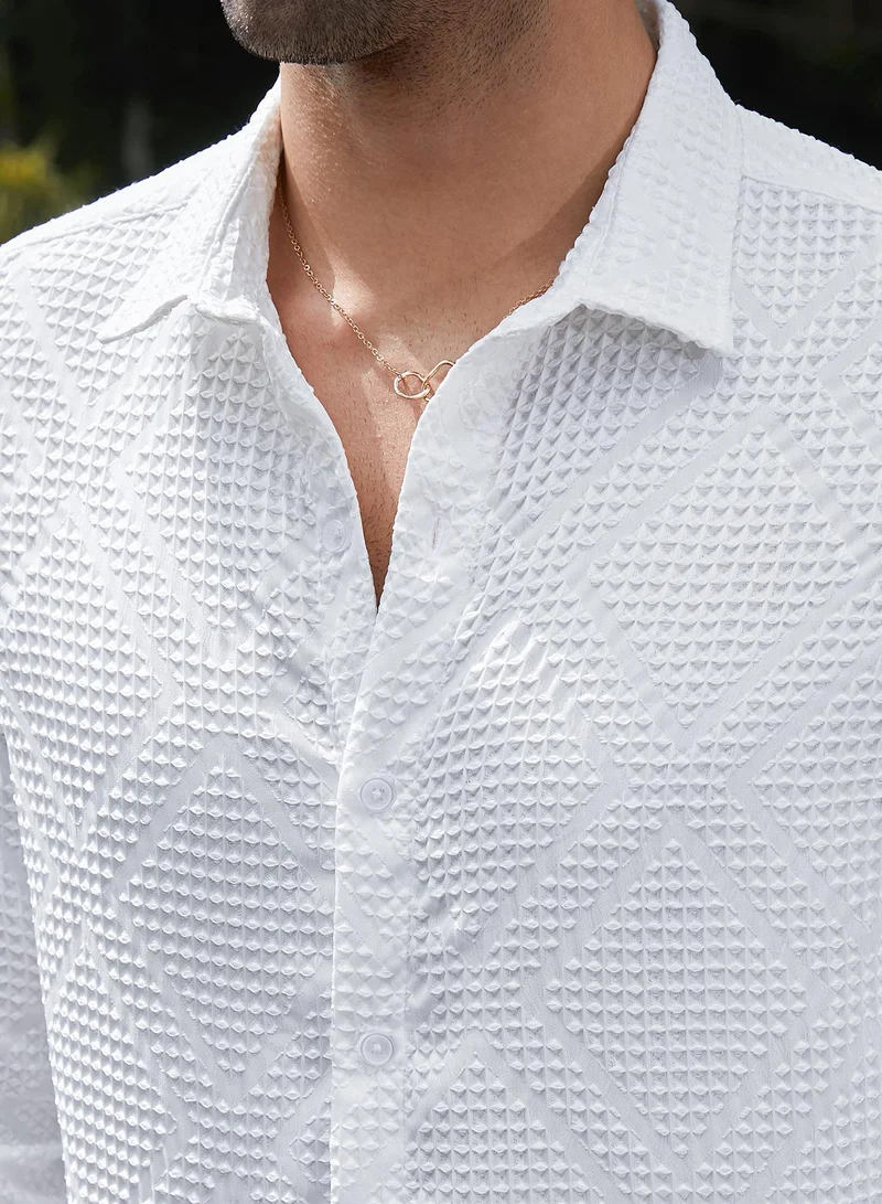 Campus Sutra  Men's Daisy White Shard-Tactile Shirt for Men | Best Price UAE