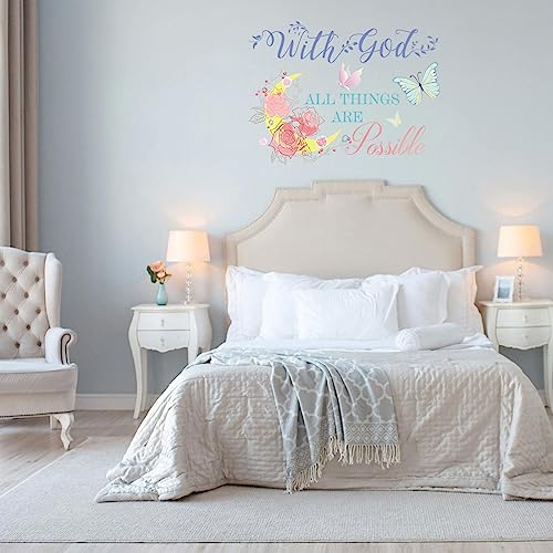 JINGIHE Colorful Bible Verse Wall Decals, with God All Things are Possible Wall Decor, Vinyl Inspirational Quotes Stickers 20.8 x 15.7 Inch, Flower Butterfly Decal for Bedroom, Living Room - Image 5