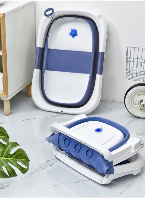 Baby Bathtub  Household  Large Size  Foldable  Toddler Baby  Infant Bathtub Blue