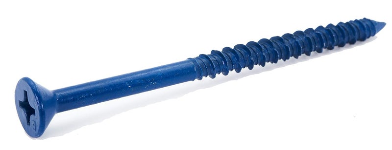 CONFAST 1/4" x 3-3/4" Blue Flat Phillips Concrete Screw Anchor with Drill Bit for Anchoring to Masonry, Block or Brick (100 per Box) - Image 1