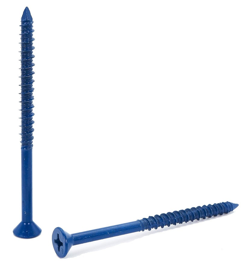 CONFAST 1/4" x 3-3/4" Blue Flat Phillips Concrete Screw Anchor with Drill Bit for Anchoring to Masonry, Block or Brick (100 per Box) - Image 4
