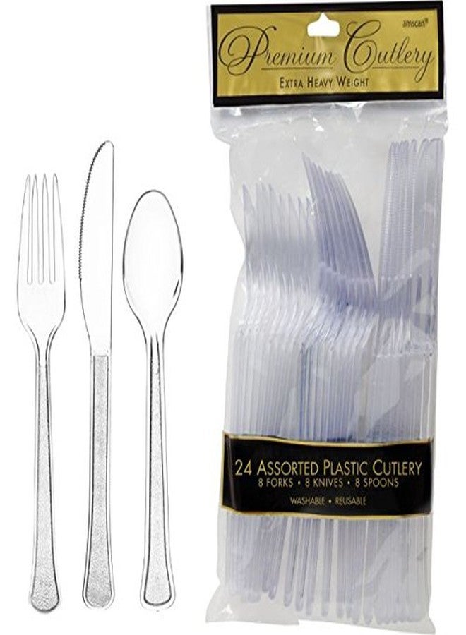 Amscan Clear Plastic Heavy Weight Assorted Cutlery Set (24 Pc.) - Durable & Elegant Utensils, Perfect for Parties, Events, and Everyday Use - Image 2