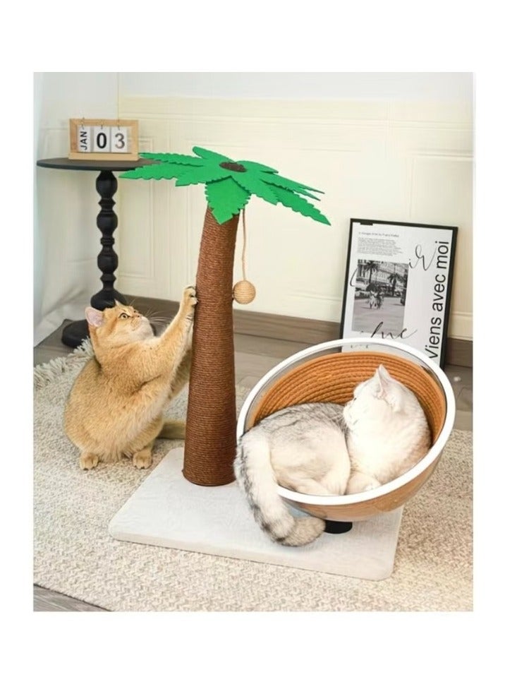 A.M Mile Coconut Tree Cat Scratching Post Cat Climbing Frame  Durable, wear-resistant, non-shedding vertical cat scratching board cat space capsule toy - Image 1