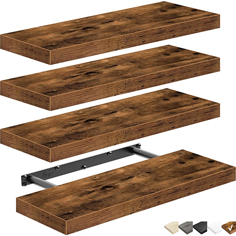 QEEIG Floating Shelves for Wall Bathroom Shelf Bedroom Kitchen Living Room Farmhouse Small Book Shelf 16 inch Set of 4, Brown (015-BN4) - Image 1