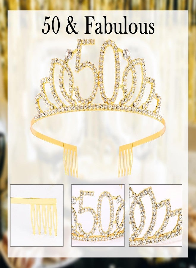 Hapdoo 50th Birthday Decorations for Women, 50th Birthday Gifts Sash and Crown for Women Set, 50 & Fabulous Party Supplies, Gold - Image 5