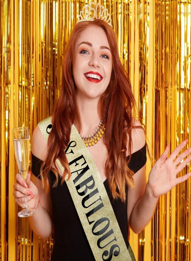 Hapdoo 50th Birthday Decorations for Women, 50th Birthday Gifts Sash and Crown for Women Set, 50 & Fabulous Party Supplies, Gold - Image 2