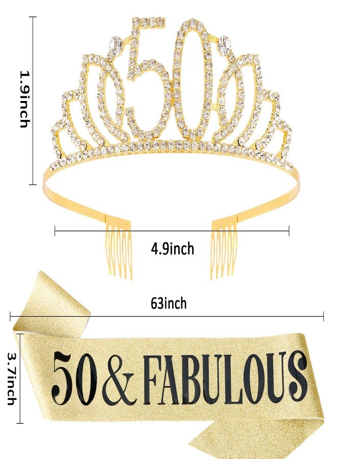 Hapdoo 50th Birthday Decorations for Women, 50th Birthday Gifts Sash and Crown for Women Set, 50 & Fabulous Party Supplies, Gold - Image 3