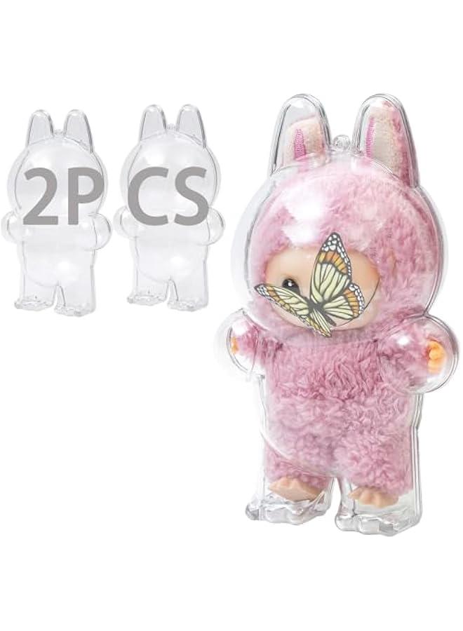 2PCS Intended for Labubu case，Clear Figure Display Bag with Keychain for Doll,Plastic Protective Cover(Doll Excluded, 2PCS Style Standing)  - Image 1