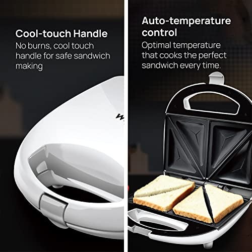Wipro Vesta BS101 700 Watt Premium Sandwich Maker cum Toaster, White, Automatic Temperature Control, Smart LED Indicator, Non-stick-BPA& PFOA White,1 Year Warranty, Regular Bread Size for 2 Slices - Image 3