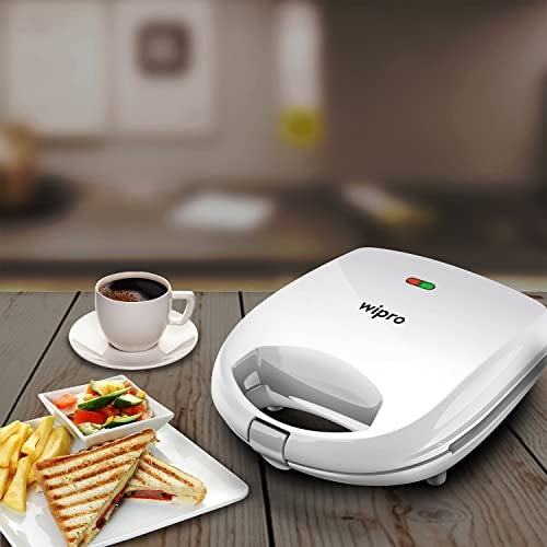 Wipro Vesta BS101 700 Watt Premium Sandwich Maker cum Toaster, White, Automatic Temperature Control, Smart LED Indicator, Non-stick-BPA& PFOA White,1 Year Warranty, Regular Bread Size for 2 Slices - Image 5