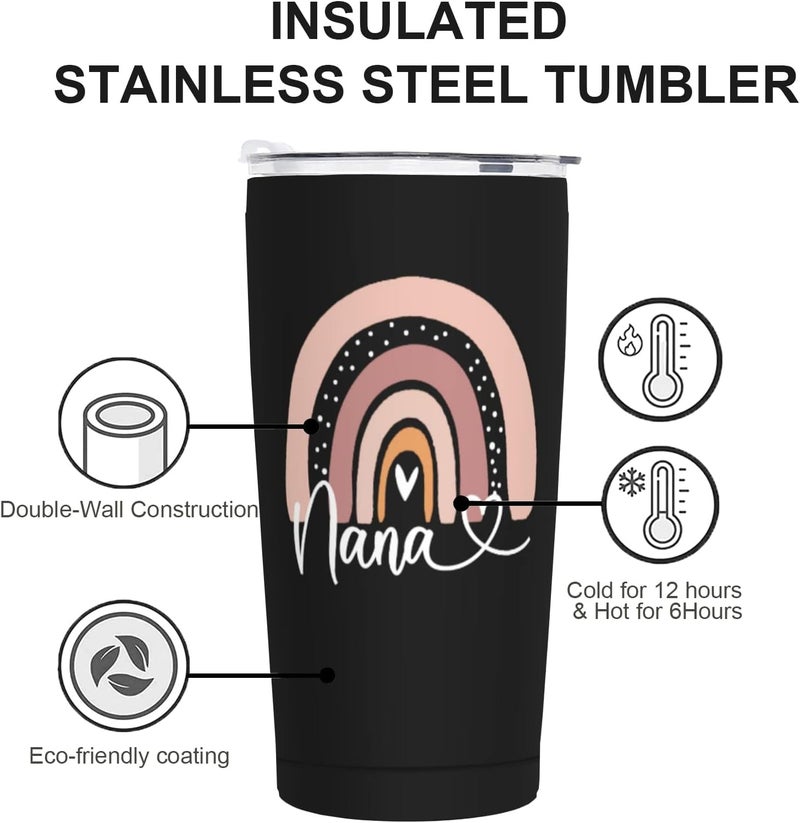 Wisedeal Nana Stainless Steel with Lid Insulated Thermal Vacuum Tumbler Coffee Mug Mothers Day Christmas Birthday Gifts Mug for Grandma Mom Aunt Women from Grandchildren Black 20 Oz - Image 5