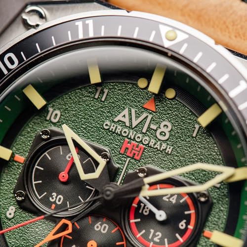 AVI-8 Hawker Hunter Men's Japanese Quartz 43mm Green Dial Watch with Leather Strap AV-4100-01 - Image 3