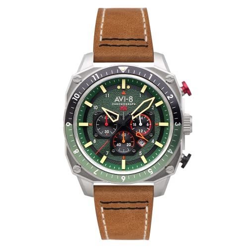AVI-8 Hawker Hunter Men's Japanese Quartz 43mm Green Dial Watch with Leather Strap AV-4100-01 - Image 1