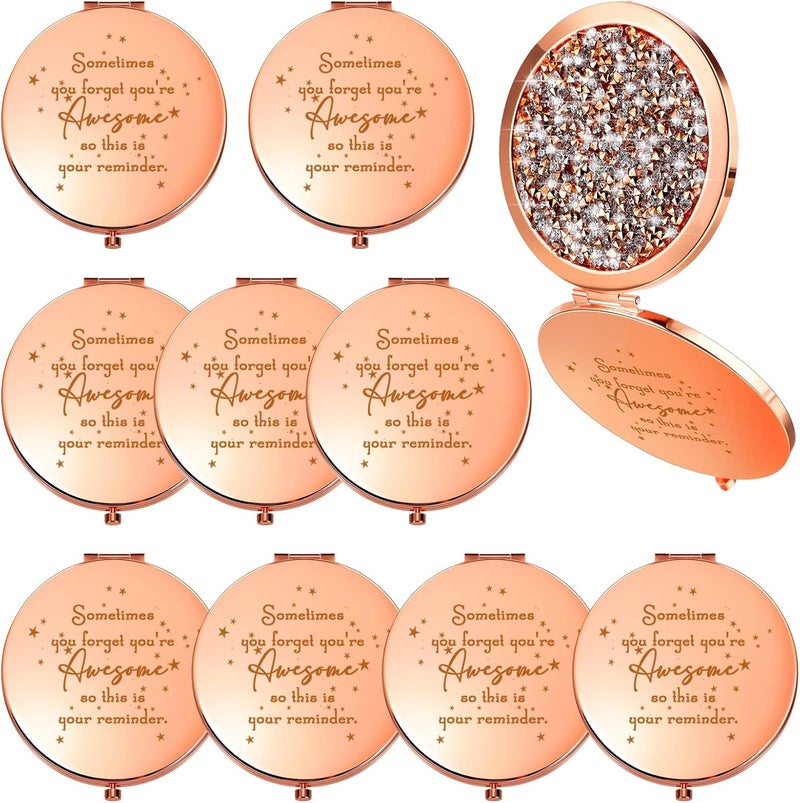 Roowest 10 Pcs Inspirational Compact Mirror Sometimes You Forget You're Awesome Appreciation Thank You Gifts for Women Employee Coworker Staff Birthday Favor Magnifying Pocket Mirror (Rose Gold)