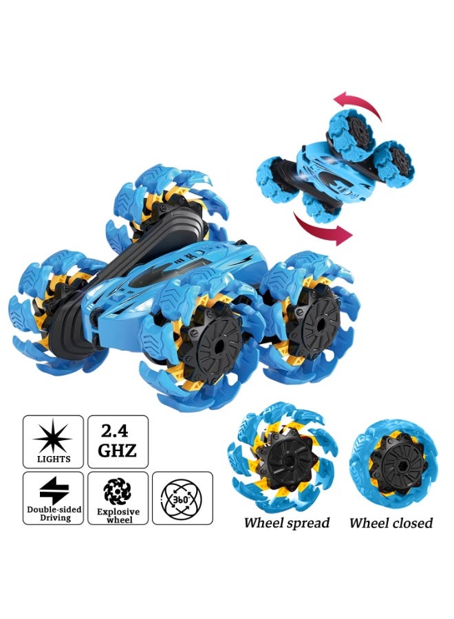 Remote Control Car Toy, Induction Remote Control Stunt Car 4WD 2.4Ghz Explosion Remote Control Car with Headlight, Double Sided 360° Flip Dual Control Remote Control/Remote Control Watch Remote Control Car, Equipped with Dual Batteries. Suitable for Boys/Girls (Blue) - Image 3