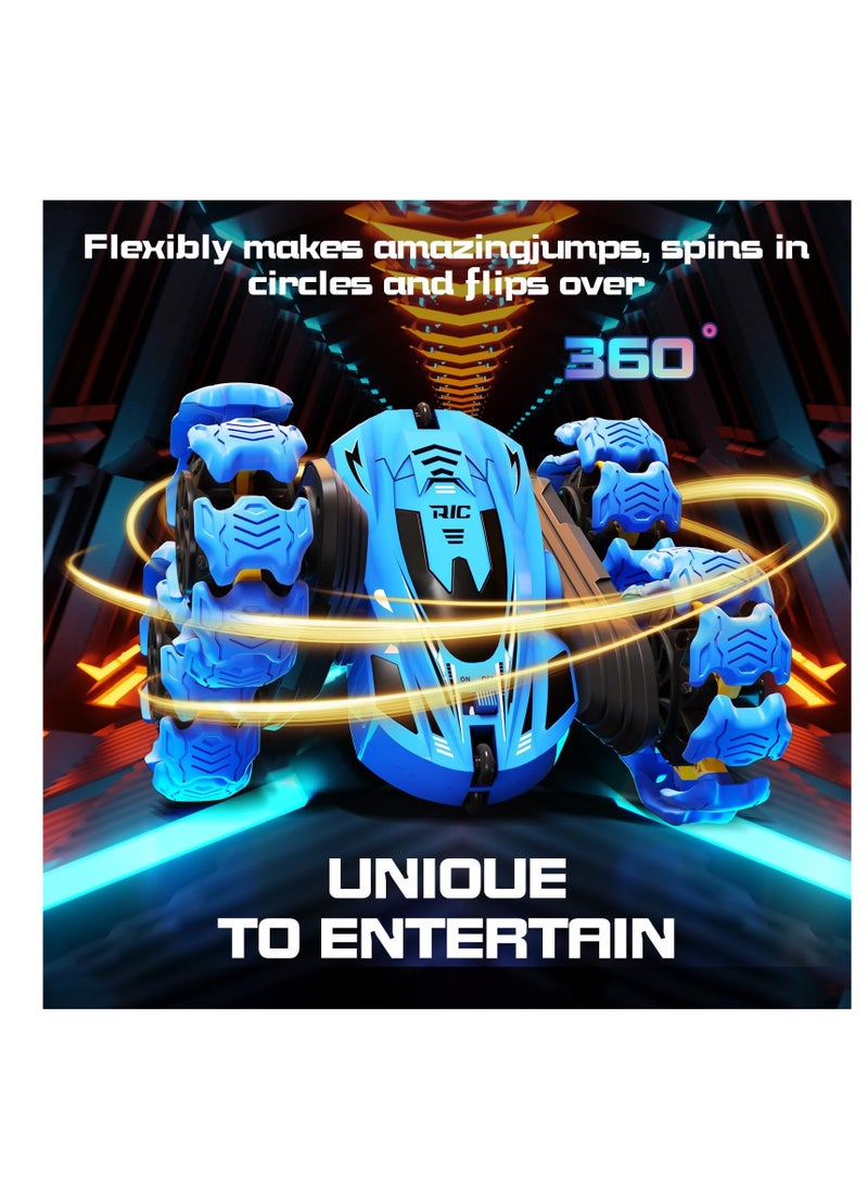 Remote Control Car Toy, Induction Remote Control Stunt Car 4WD 2.4Ghz Explosion Remote Control Car with Headlight, Double Sided 360° Flip Dual Control Remote Control/Remote Control Watch Remote Control Car, Equipped with Dual Batteries. Suitable for Boys/Girls (Blue) - Image 4