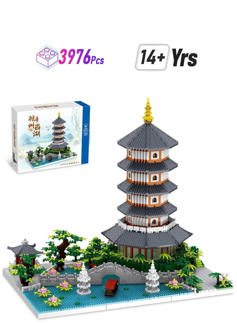 Chinese Architecture Micro Building Blocks Set, Creative Building Set Toys Gifts for Adults and Kids Age 14+, Hangzhou West Lake Collection Model for Display (3976 PCS) - Image 1