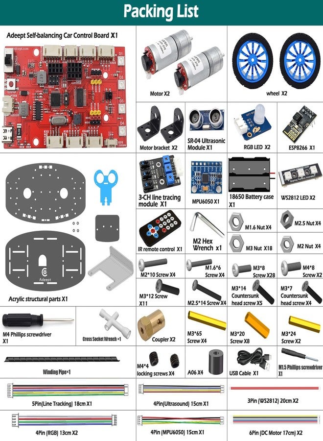 Adeept Self-Balancing Robot Car Kit(Compatible with Arduino IDE), STEM Projects Kit, Robotics & Engineering Kit, Programming Set, Line Tracking, Ultrasonic Sensor, IR Wireless Remote Control - Image 2