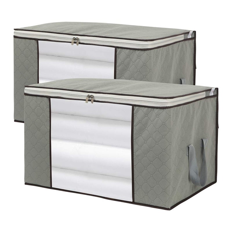 Szxc 2 Pack Foldable Large Storage Bags 24 x 16 x 14 (L x W x H) inch for Comforter Quilt Blanket Clothes with Clear Window & Handles - Easy to Fit King Size Comforter Set - Closet Under Bed Organizer - Image 1