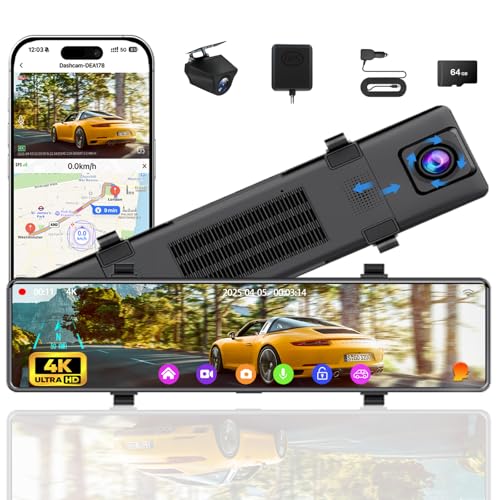 Aprilboy 12 Mirror Dash Cam Front and Rear 4K Dual Dashcam for Cars with Voice Control WiFi ADASBSDLCA GPS Reverse Assist GSensor 24 Parking Monitor Free 64GB Card - Image 1
