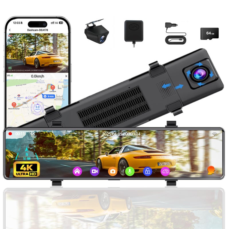Aprilboy 12 Mirror Dash Cam Front and Rear 4K Dual Dashcam for Cars with Voice Control WiFi ADASBSDLCA GPS Reverse Assist GSensor 24 Parking Monitor Free 64GB Card - Image 2