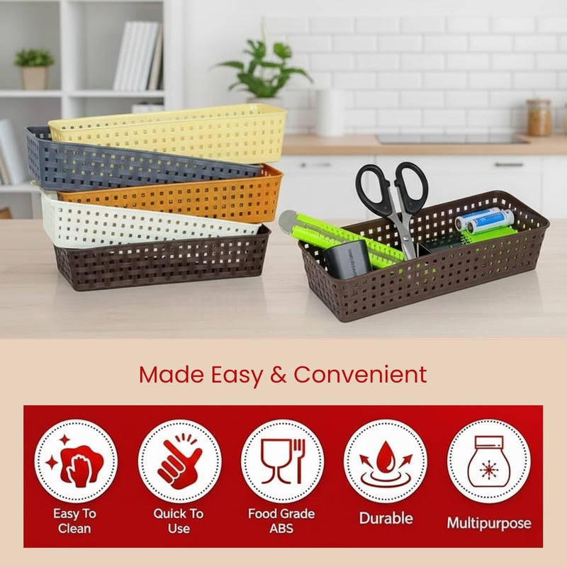 Oblivion Plastic Multipurpose Desk Organizer Tray Office Drawer Dividers Storage Bins for Kitchen, Bathroom, Office, Makeup, Bedroom Dresser, Craft Basket Rack Multicolour (12 pcs set) - Image 4