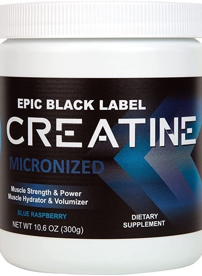 Epic Creatine Micronized - Unlock Your Workout Potential with Epic Black Label Creatine Micronized - 300 Grams of HPLC Certified, Blue Raspberry Flavored Creatine Powder for Optimal Bioavailability and Performance - Image 1