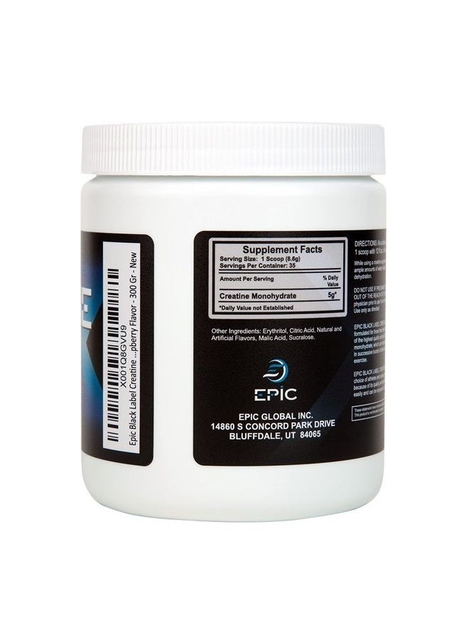 Epic Creatine Micronized - Unlock Your Workout Potential with Epic Black Label Creatine Micronized - 300 Grams of HPLC Certified, Blue Raspberry Flavored Creatine Powder for Optimal Bioavailability and Performance - Image 1