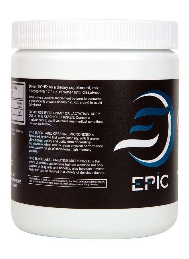 Epic Creatine Micronized - Unlock Your Workout Potential with Epic Black Label Creatine Micronized - 300 Grams of HPLC Certified, Blue Raspberry Flavored Creatine Powder for Optimal Bioavailability and Performance - Image 1