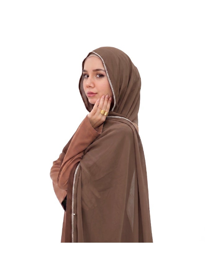 وشاح شيفون طويل للنساء مزين بحافة على شكل سلسلة ومرصع بالماس اللامع - Image 1