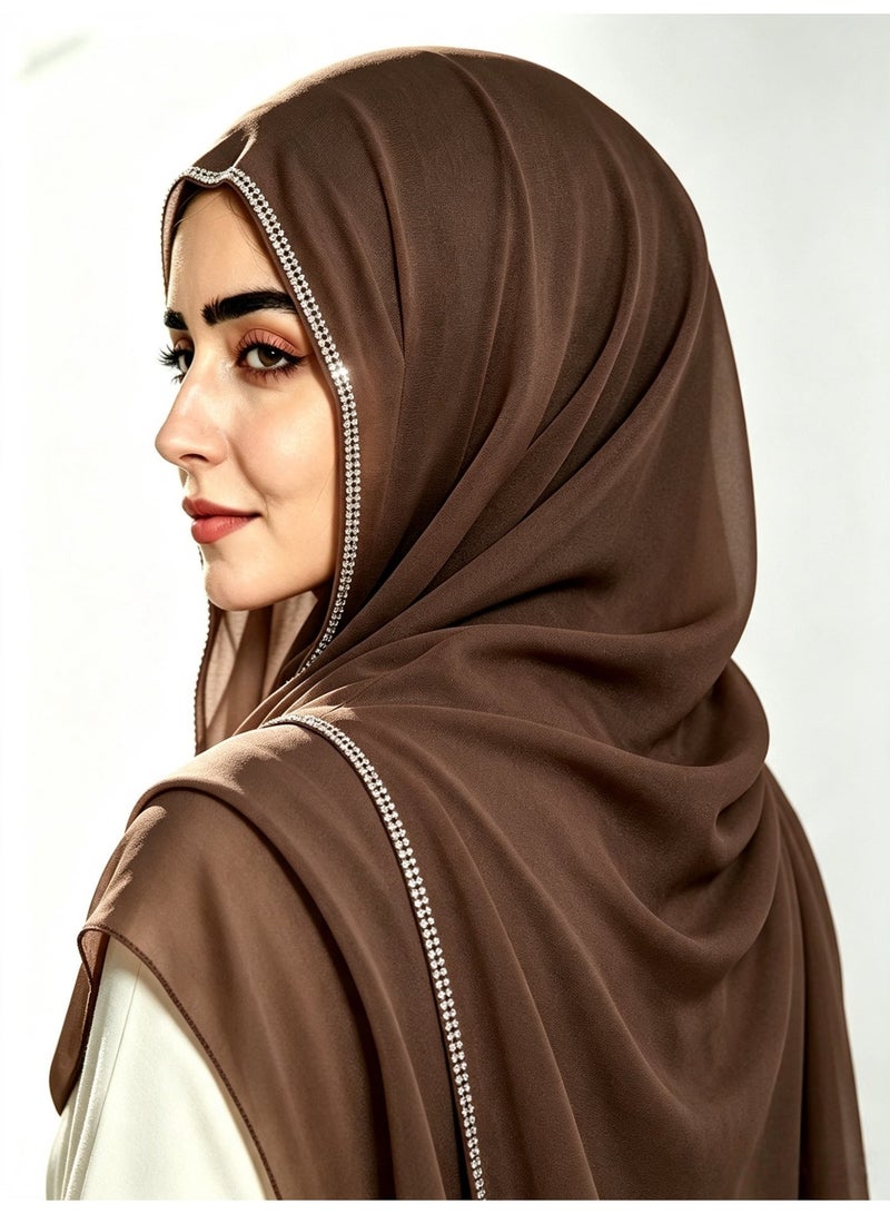 Women’s long chiffon scarf with a chain-link border and sparkling diamonds - Image 1