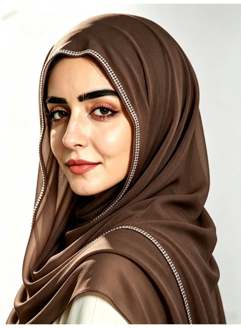 Women’s long chiffon scarf with a chain-link border and sparkling diamonds - Image 3