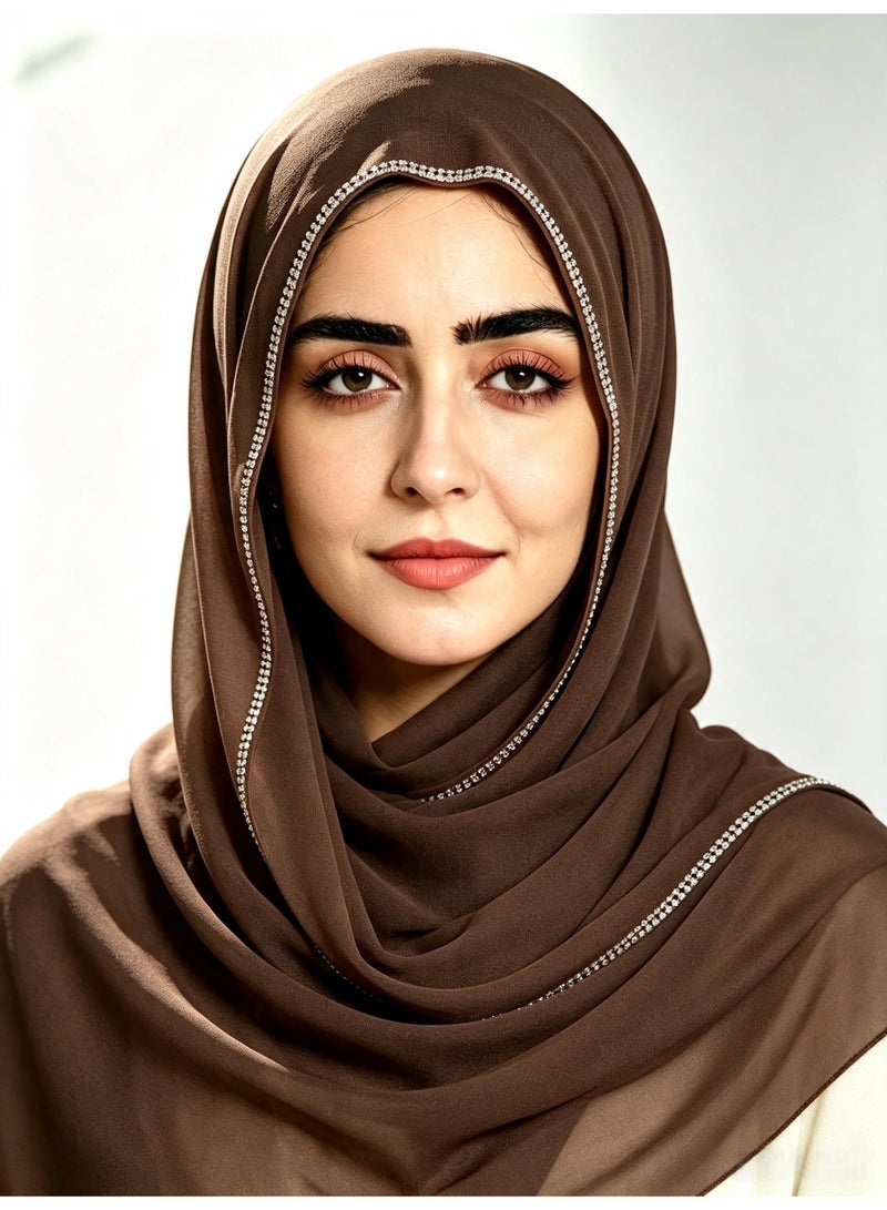 Women’s long chiffon scarf with a chain-link border and sparkling diamonds - Image 4