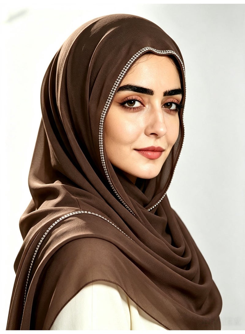 Women’s long chiffon scarf with a chain-link border and sparkling diamonds - Image 2