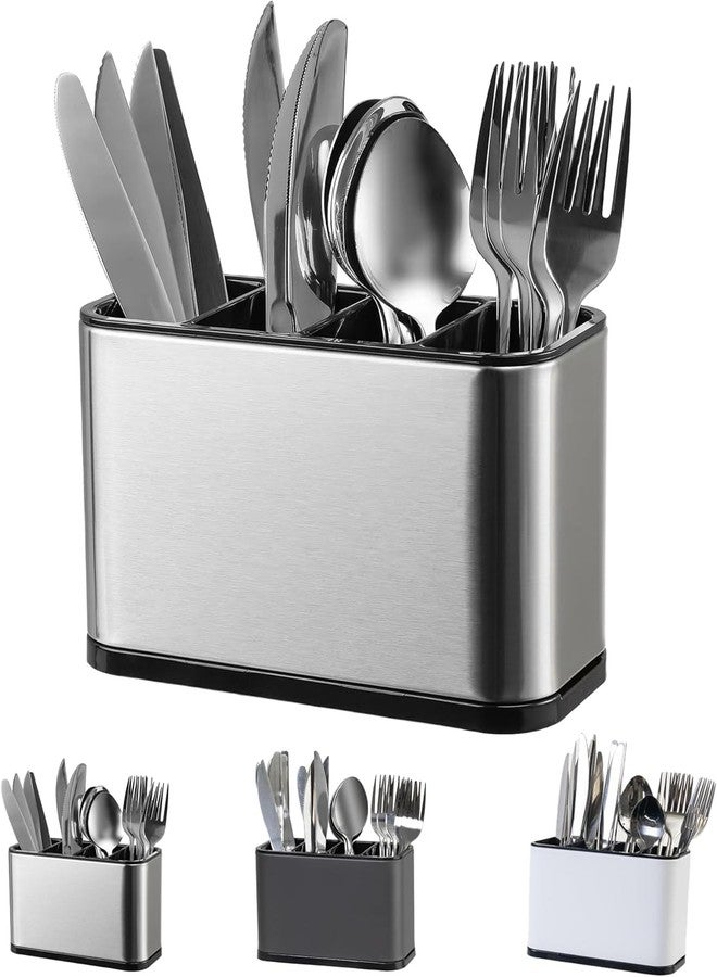 LAYZOO Utensil Holder,Stainless Steel Caddy Counter,Spoon holder,4 Compartments Silverware Caddy,Capacity Flatware Spoon Fork Tool Cutlery Holder（Silvery） - Image 1