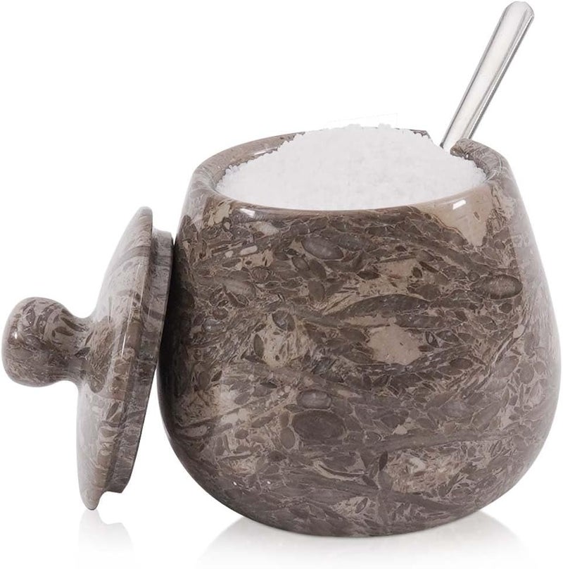 MARBLE RANGE Marble Salt Cellar with Lid 3.5 Inch handmade Oceanic Stone Salt Jar for Kitchen, Herb & Spice Storage Container, Countertop Sugar Bowl, Elegant Marble Canister – Perfect Holiday & Christmas Gift - Image 1