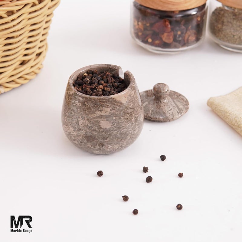 MARBLE RANGE Marble Salt Cellar with Lid 3.5 Inch handmade Oceanic Stone Salt Jar for Kitchen, Herb & Spice Storage Container, Countertop Sugar Bowl, Elegant Marble Canister – Perfect Holiday & Christmas Gift - Image 5